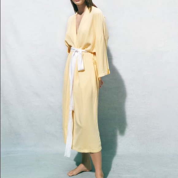 Zara | Kimonos & Yukatas | Zara Yellow Belted Linen Kimono